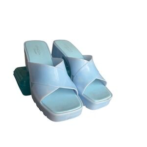 Top Moda Comfort Light Blue Jelly Platform Sandals Chunky Block Heel Slide Sz 8